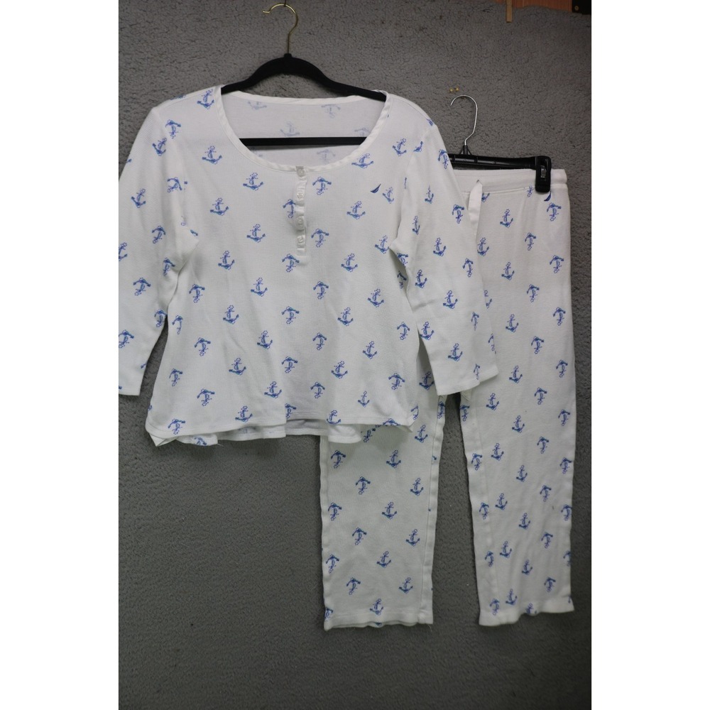 Nautica Thermal Waffle Weave 3/4 Sleeve Pajama Set-PS-Drawstring-Nautical